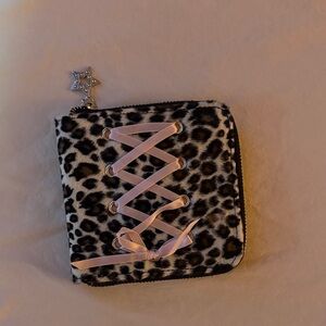 Leopard Print Wallet with Pink Ribbon
